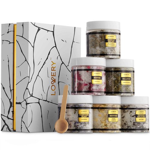 Christmas Gifts for Women Who Have Everything, Epsom Bath Salts Gift Basket Set, Relaxing Self Care Salt W/Essential Oil, Gifts for Mom, Lavender, Eucalyptus, Lemon, Coconut, Tea Tree, Honey Almond