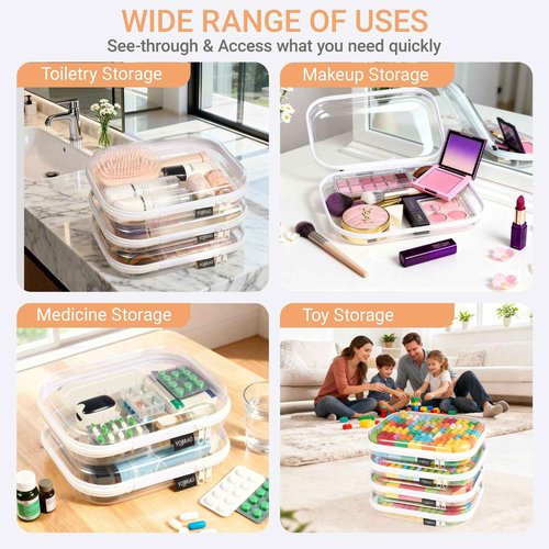YQBRAO 4 Pack Clear Hard Shell Zipper Case, See-Through Hard Plastic Organizer Pouches with Zipper for Travel, Toiletries, Makeup, Toy, Electronics & Pencils - Crush-Resistant Storage
