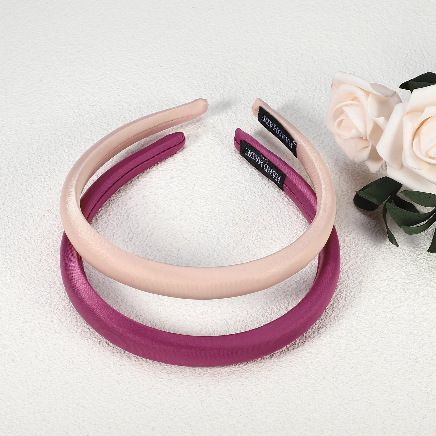 VOCOSTE 2 Pcs Solid Simple Silk Headbands, Fashion Hair Hoop for Women, Anti Slip Hair Accessories, Light Pink, Rose Purple, 0.59" Wide