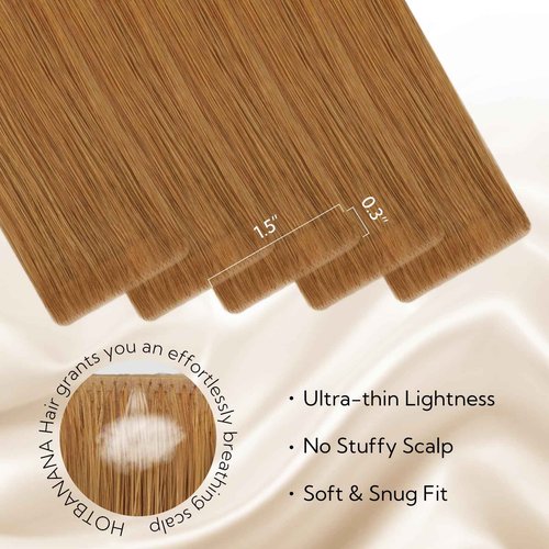 HOTBANANA Invisi Edge Tape in Hair Extensions Human Hair, 10inch 30g 10pcs Invisible & 10pcs Classic Auburn Ginger Seamless Tape in Hair Extensions Straight Injected