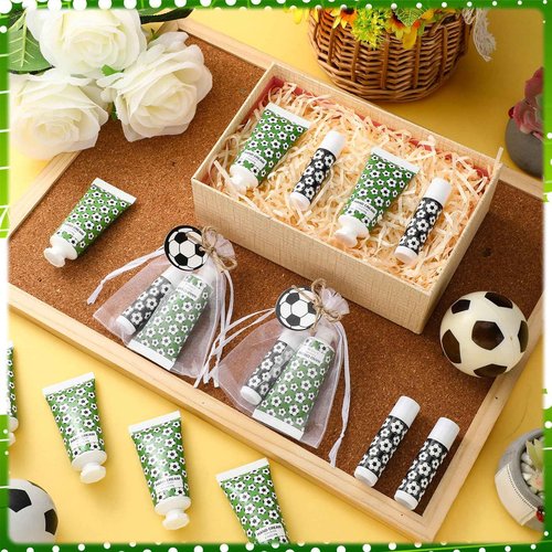 Heigble 36 Sets Soccer Lip Balm Hand Cream Set soccer Party Favors, Include 36 Lip Balm 36 Moisturizing Hand Cream 36 Bags 36 Cards and Ropes for Soccer Accessories Gifts