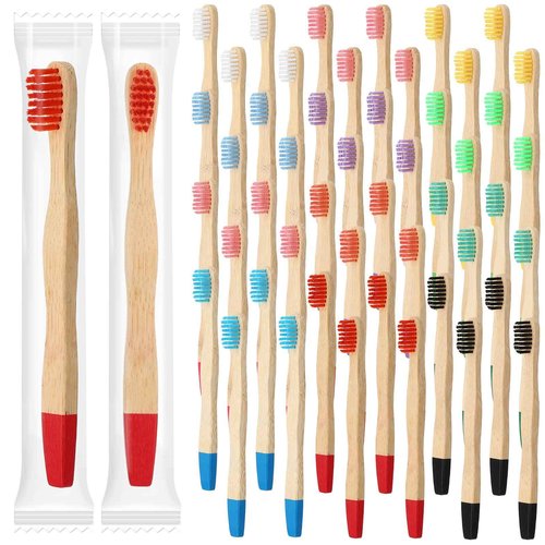 Estune 48 Pcs Kids Bamboo Toothbrushes Soft Bristle Individually Wrapped Toddler Toothbrush Manual Travel Tooth Brushes for Kids Children Adults School Travel Teeth Oral Supplies 5.7 Inch