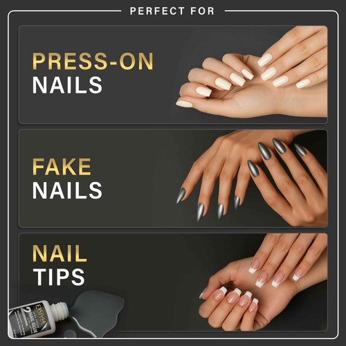 Super Strong Nail Glue for Press On Nails, Acrylic Nails & Nail Tips (10ml) Exsivia 2nd Gen NailBond for Fake Nails, Extra Strength,Long Lasting, Brush on Adhesive, No Dehydrator or Primer Needed