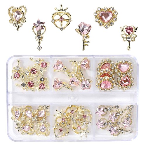 COOSLIM 30pcs Pink Heart Nail Charms - Luxury Alloy Rhinestones & Gems for Nail Art