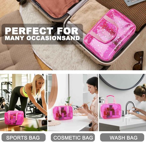 UUYUUY PVC Clear Makeup Bag for Women Waterproof Star Make Up Bag Toiletry Bag Travel Durable Cosmetic Bag Large Cute Tote Bag Organizer Makeup Pouch, Pink