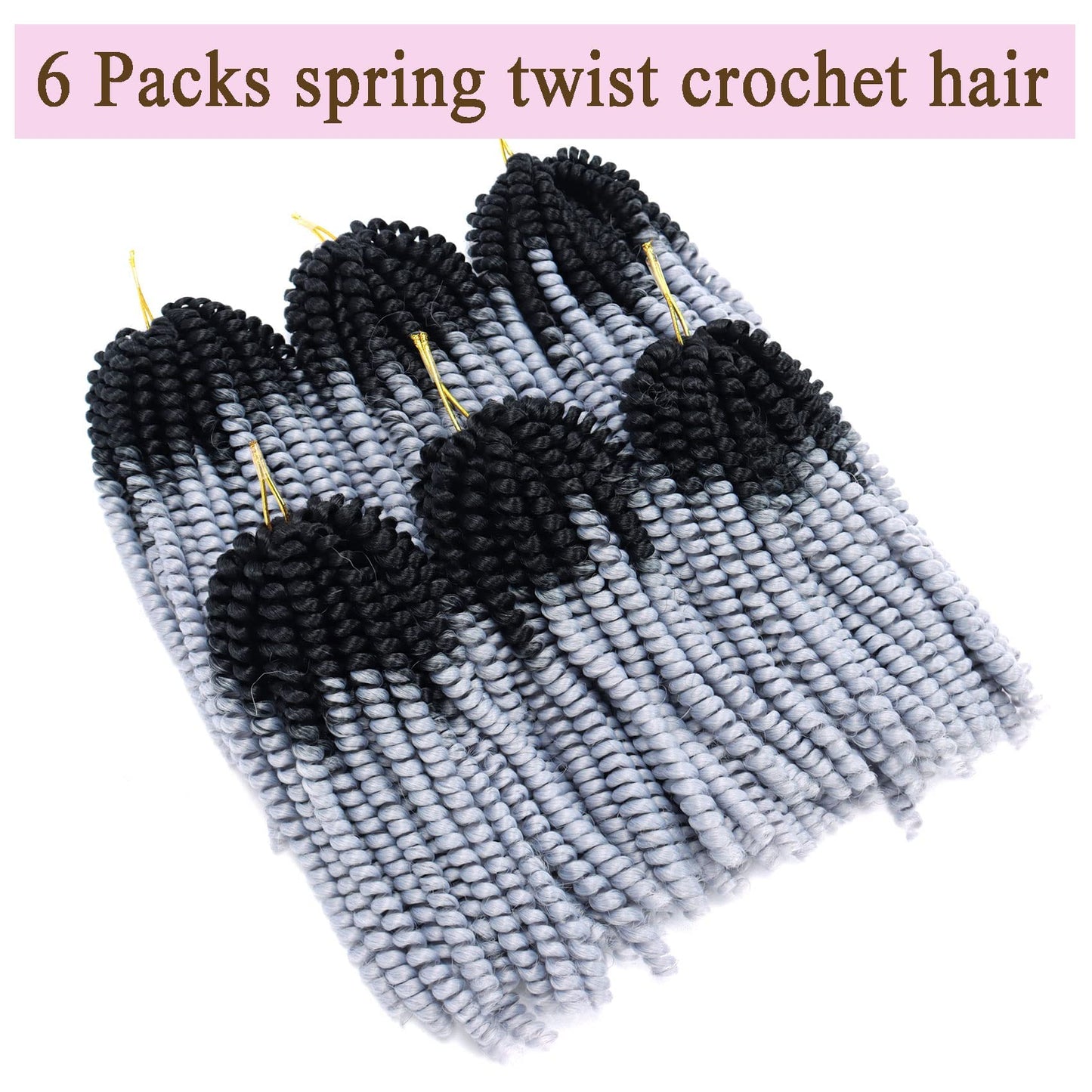 6 Packs Spring Twist Hair Gray 8 Inch Spring Twist Crochet Hair Fluffy Spring Twist Synthetic Fiber Bomb Twist Crochet Braids Low Temperature Twist Crochet Hair for Black Women(OTGray)