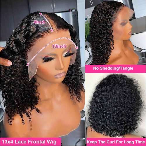 SODLIS Short Curly Bob Wig Human Hair 13x4 Lace Front Wigs Human Hair Bob Wig For Black Women Brazilian Virgin Pixie Cut Curly Wave Lace Front Wigs Pre Plucked Natural Hairline (8 Inch)