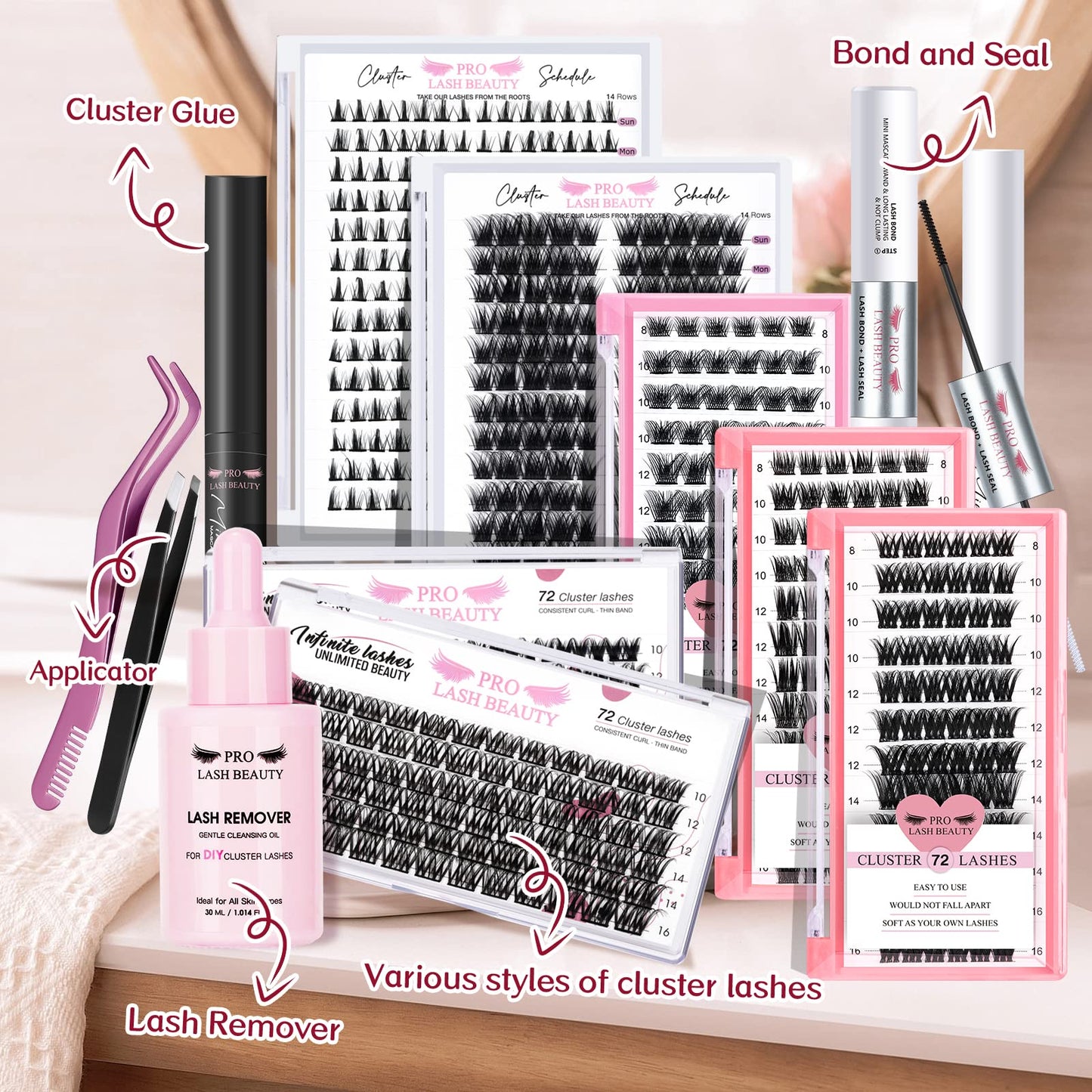 Cluster Lashes 72 Pcs Lash Clusters DIY Eyelash Extension Eyelash Clusters Individual Lashes D-8-16mix Thin Band Easy to Apply at home Lashes(First Glance,D-8-16mix)