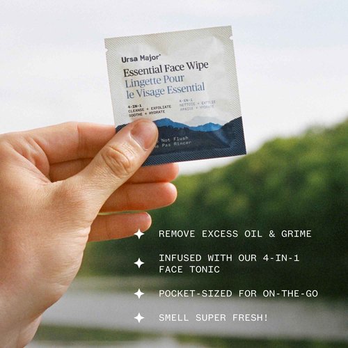 Ursa Major Essential Face Wipes | Natural, Biodegradable, Cruelty-Free | Cleanse, Exfoliate, Soothe and Hydrate | Individually Wrapped | 20 Count
