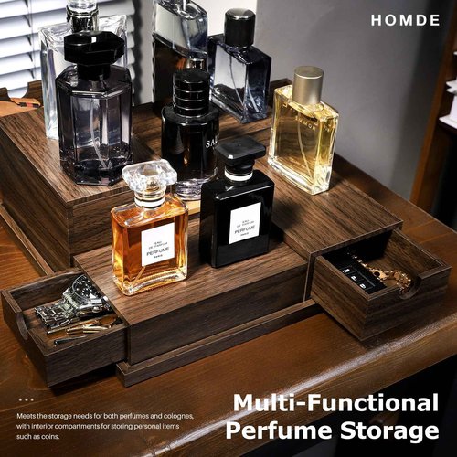 Homde Cologne Organizer - 4 Tier Perfume Display Tray with Hidden Drawers - Perfect for Men Essentials Accessories - A Great Gift for Men