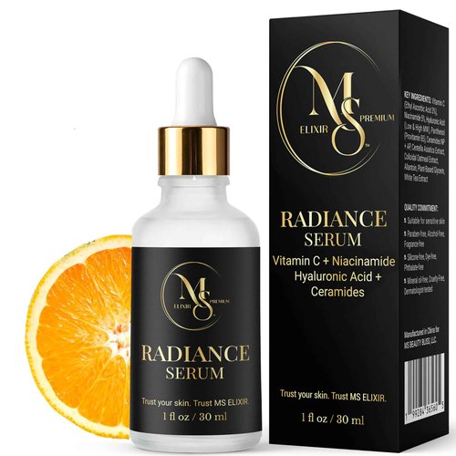 MS Elixir - Vitamin C Serum for Face - Niacinamide Hyaluronic Acid Facial Serum - Anti Aging Serum with Ceramides - Glow for Sensitive Skin - Dark Spot Corrector Hydrating - 30 ml