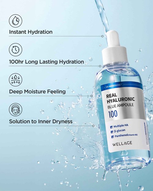 WELLAGE Real Hyaluronic Blue Ampoule 100, Value Review Korean Skincare, Fragrance Free Hyaluronic Acid Serum with Panthenol, Wild yam, Centella, Deep Hydration, Firming, Plumping, Non-Sticky 2 Pack
