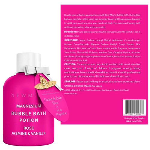 Magnesium Bubble Bath Rose Jasmine Vanilla Long Lasting Foam for Sore Muscles Epsom Salt Moisturizing Relaxing Stress Relief Spa Gift for Women