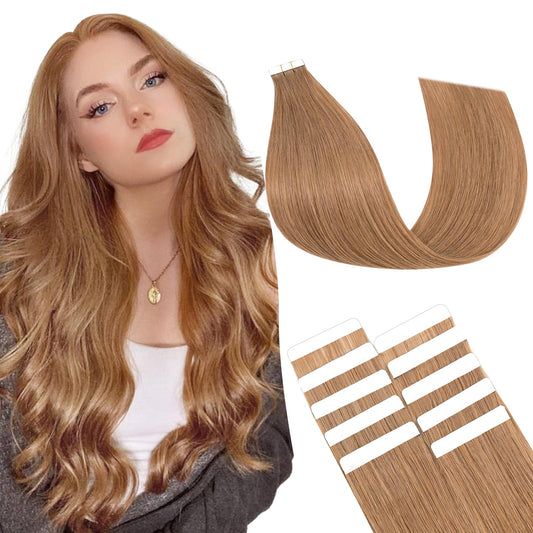 SEGO Pro 10pcs Tape in Hair Extensions Human Hair Long Straight Tape in Hair Extensions Real Human Hair Seamless Invisible Tape in Hair Extensions,12inch Light Brown,15g