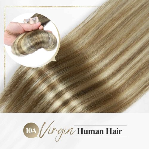 WIGER No Glue Highlighted Honey Blonde Micro Bead Hair Extensions Ombre Ash Blonde PU Insert Skin Weft Remy Human Hair Extensions Seamless Balayage Invisible Hair Extensions (50g, 20 Pcs)