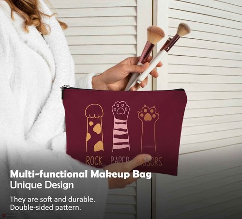 QGFM Cat Gifts for Women: Red Paw Makeup Bag With Zipper - Birthday Gifts for Cat Lovers