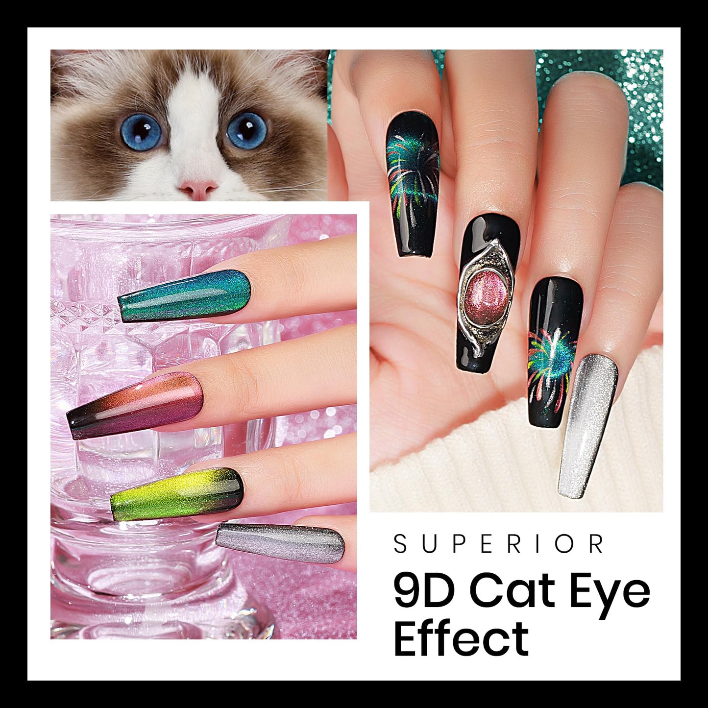 MIZHSE Cat Eye Gel Nail Polish Set 8 Colors with Magnet Stick: 9d Cat Eye Gel Polish and Shiny Wide Cat Eye Gel Set, Classic Holographic Glitter Galaxy Colors UV Gel Nail Kit for Nail Salon Home DIY