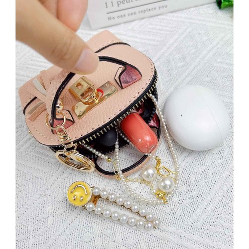 YJUBAOA 2 PCS Cute Mini Tote Bag Keychain for Women PU Leather Mini Backpack Purse Keychain Little Cosmetic Bag Key Lipstick Card Data Cable Organizer