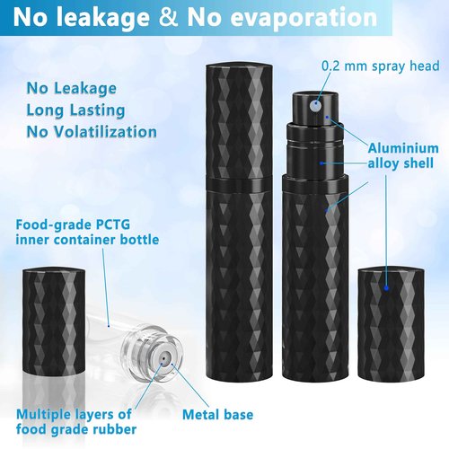 Qavhun Travel Perfume Atomizer Bottle Refillable - 5ml Leakproof Fragrances Perfume Atomizer, Portable Perfume Sprayer, Perfume Refillable Bottle for Traveling (Black)