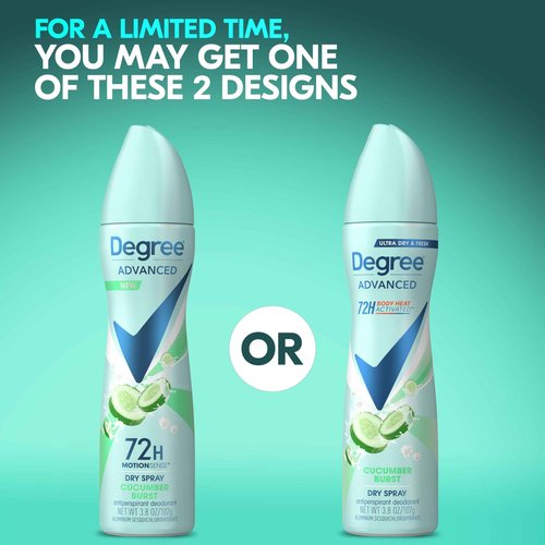 Degree Antiperspirant Deodorant Cucumber Burst 3 count Dry Spray 72-Hour Sweat & Odor Protection Deodorant Spray For Women With Body Heat Activated Technology 3.8 oz