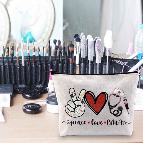 POFULL CMA Certified Medical Assistant Cosmetic Bag - Peace Love CMA Appreciation Gift