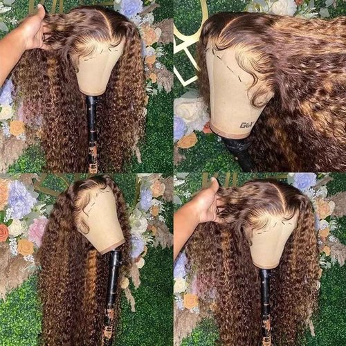 Peenoll Highlight Dark Brown Chocolate P4/30 13X6 Human Hair Lace Frontal Wig Glueless Wigs Human Hair Pre Plucked Pre Cut Lace Frontal Glueless Wigs Elastic Band 200% Density