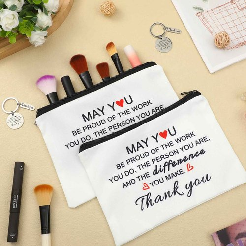 Talltalk 24 Pcs Thank You Gifts for Women Inspirational Employee Staff Appreciation Gifts Cosmetic Bags with Keychains Set Thank You Keyrings Sets for Coworkers Women Nurse Teacher