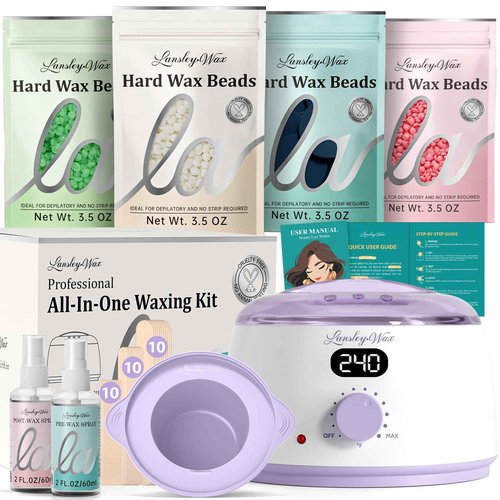 LANSLEYWAX Digital Waxing Kit for Women Men - Purple Waxing Machine with 39 Accessories - Hard Wax Kit for Arms Legs Brazilian Bikini Facial Sensitive Skin, Wax Warmer Hair Removal for Home/Salon Use