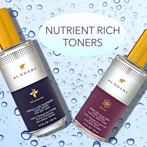 SUNDARI Neem and Aloe Vera Tonic Water, 3.4 Fl Oz, Freshening Mist for Skin Hydration, Non-Staining, Rapid Absorption, Alcohol-free, Dewy Fresh feel