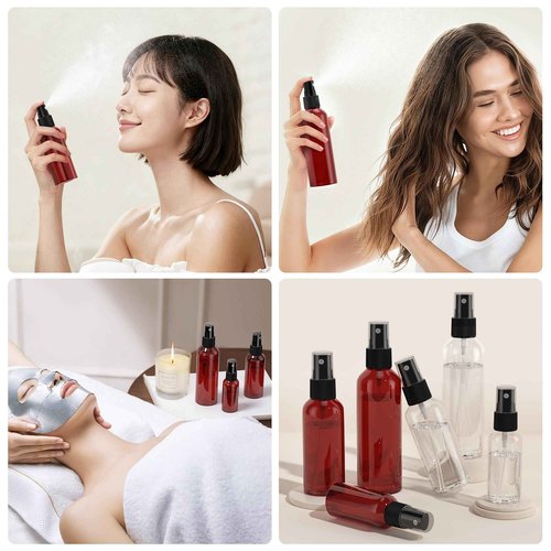 100Pack Small Spray Bottles 2oz, 60ml Travel Spray Bottle Bulk Black Fine Mist Sprayer, Empty Refillable Containers Portable Cosmetic Plastic Spray Bottles for Cleaning, Misting & Skin Care-Red