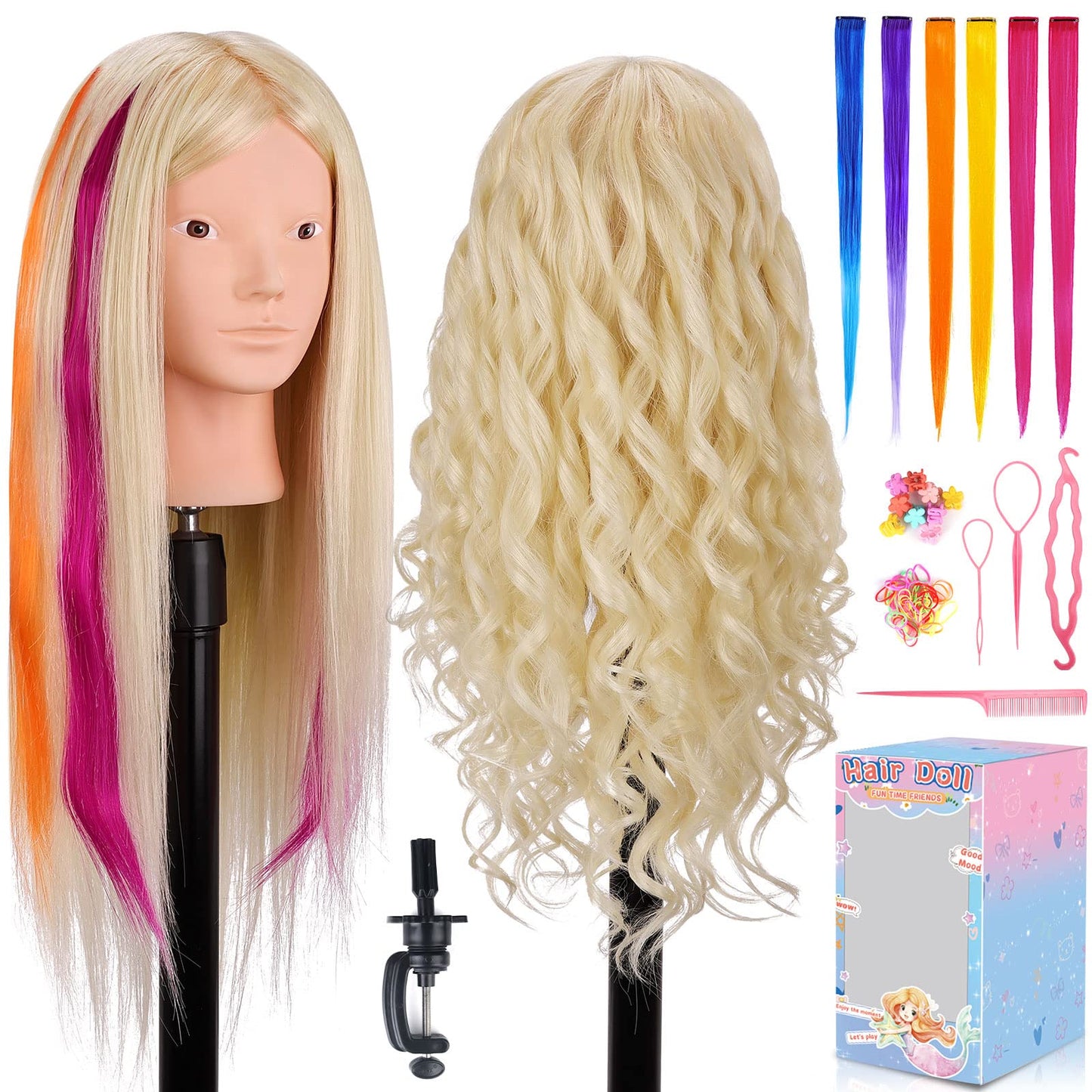 Mannequin Head with 70% Real Hair, TopDirect 26" Blonde Human Hair Styling Hairdressing Cosmetology Mannequin Manikin Makeup Training Practice Head with Clamp and Tools