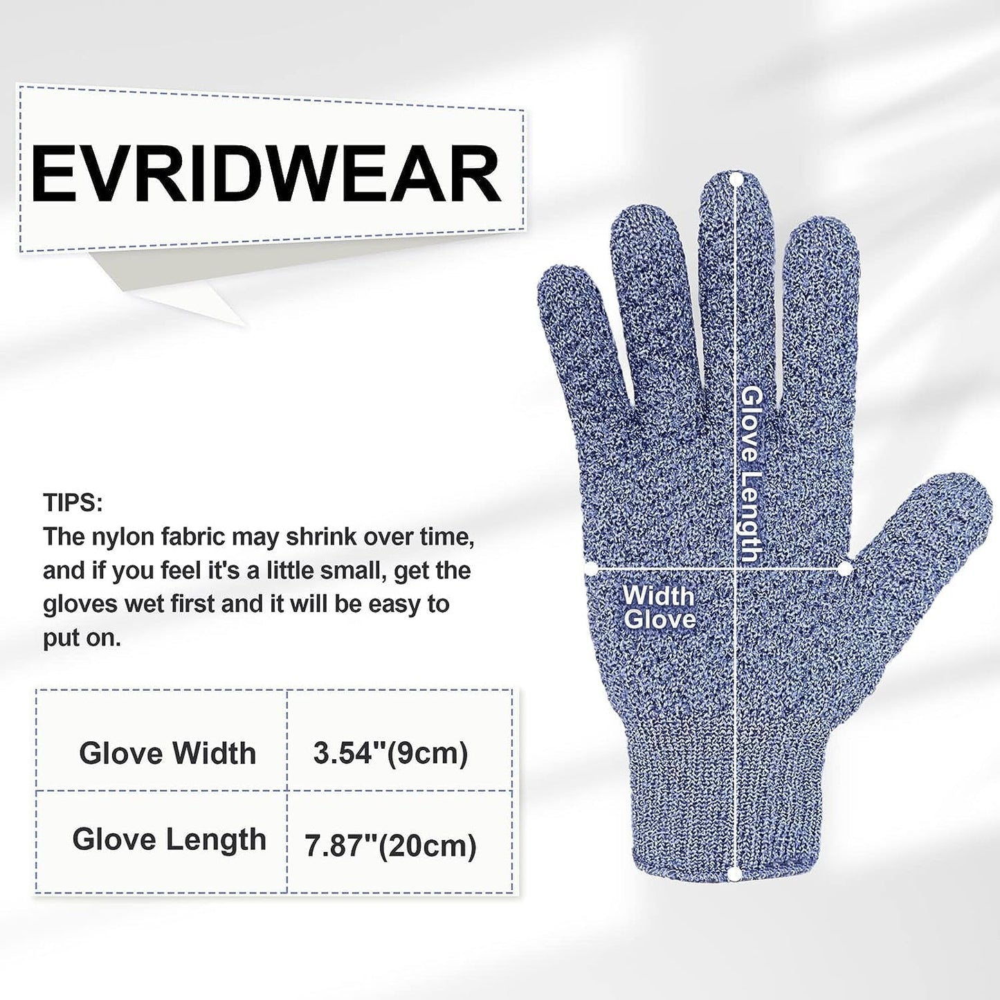 Evridwear Exfoliating Dual Texture Bath Gloves for Shower, Spa, Massage and Body Scrubs, Dead Skin Cell Remover, Gloves with Hanging Loop (1 Pair Heavy Glove)