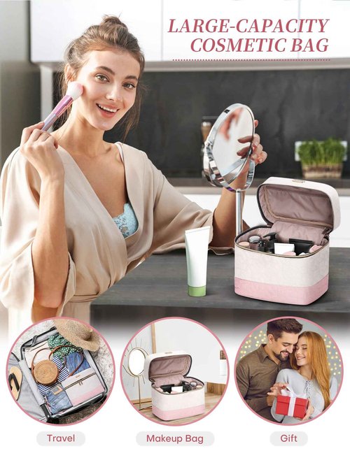 BALULHG Portable Capacity Travel Makeup Bag Organizer,Beige Cosmetic Waterproof Bags