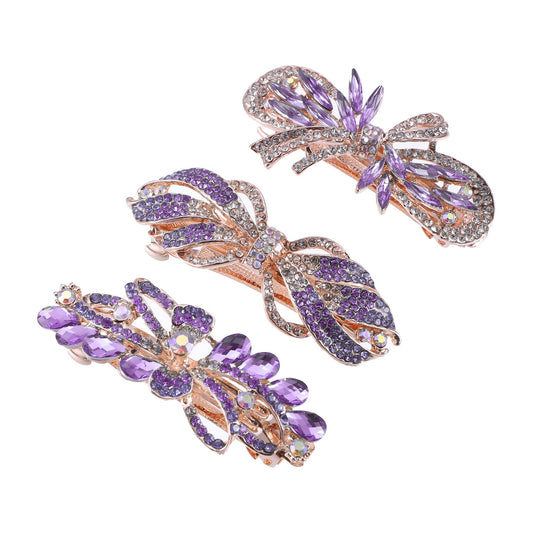 VOCOSTE 3 Pcs Hair Barrettes, Hair Accessories for Women, Hair Clips, Sparkly Glitter, Rhinestones Hairpin, Purple