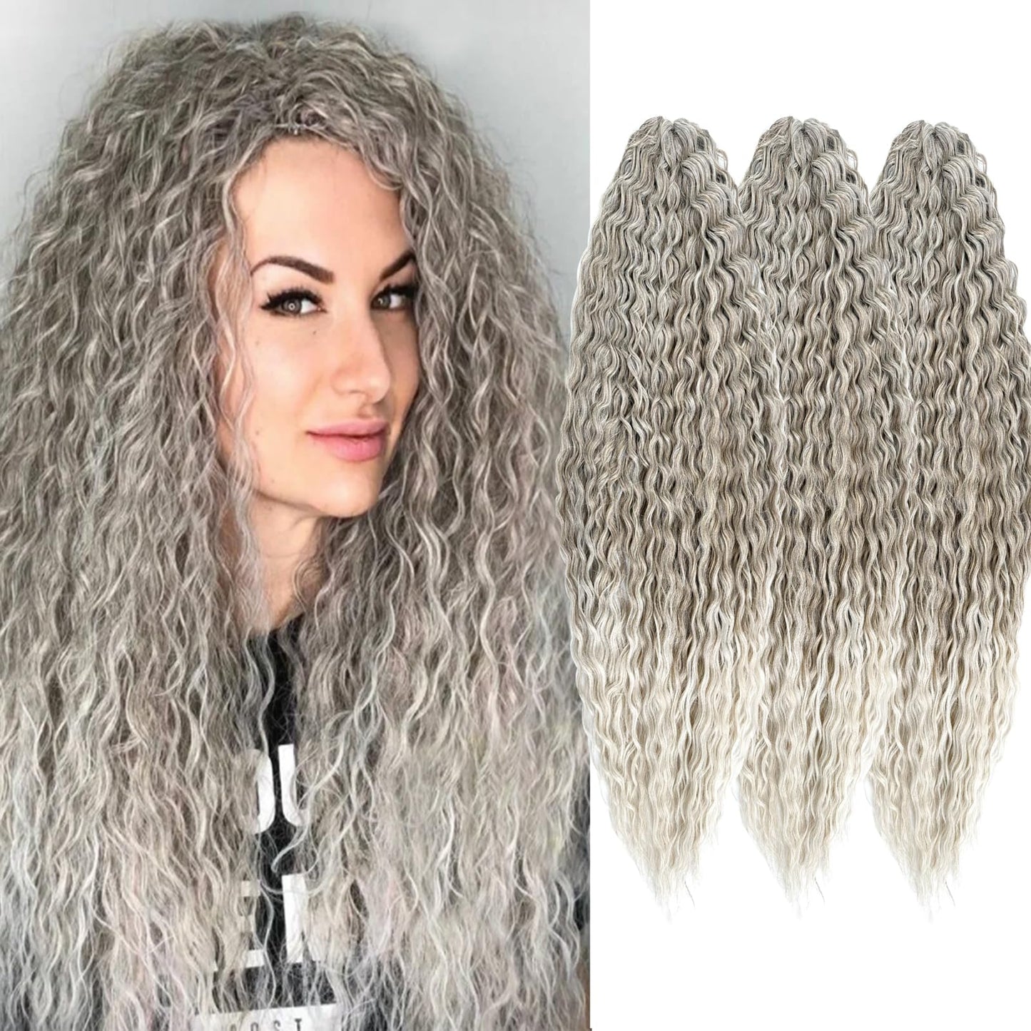 Ocean Wave Water Wave Crochet Hair Loose Wave Braiding Hair 3Packs Deep Wave Braiding Hair Deep Curly Twist Crochet Hair For Women Synthetic Wavy Braiding Hair Extensions (T18/56C, 30 Inches)