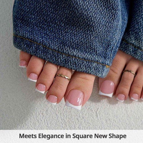 BTArtboxnails XCOATTIPS Toe Nail Tips - Lamp-Curable Real Square Pink Press On Toenails for Women, 150 Soak Off French Tip Toe Nail Extensions in 15 Sizes, Builder Gel & Top Coat Required