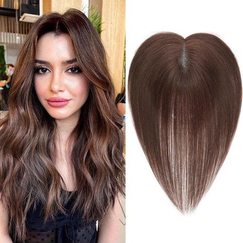 Paraglame Hair Toppers for Women Real Human Hair 360°3D Cover Human Toppers for Women Clip in Hair Extensions for Daily Wear (Brown, 10Inch)