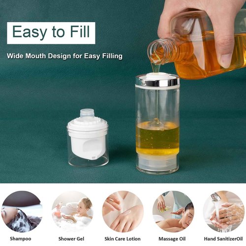 Decorniqu Airless Pump Bottles 3.4oz/100ml 3 Pack Lotion Dispenser Travel Pump Bottles for Toiletries Airless Cosmetic Pump Container Airless Pump Jar for Toiletries Shampoo Cream with Labels(Clear)