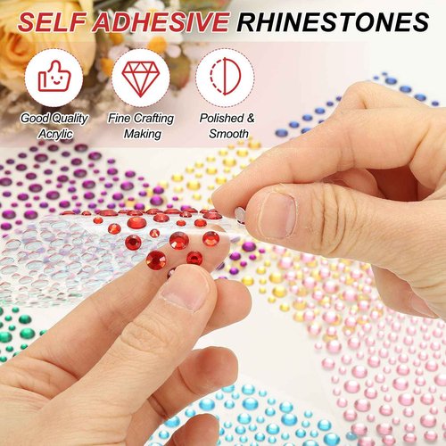 PATIKIL 660 Pcs Acrylic Gem Sticker, 4 Size 3/4/5/6mm Self Adhesive Rhinestones Face Gem Stones Bling Jewelry for Nail Art Craft Clothes DIY Makeup Decoration Party, Light Yellow