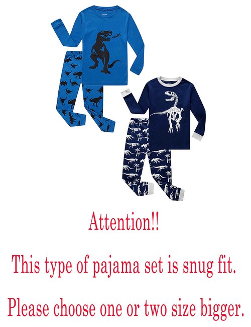 Family Feeling 4 Piece Little Boys Dinosaur Pajamas Long sleeve 100% Cotton Kid Pjs 5