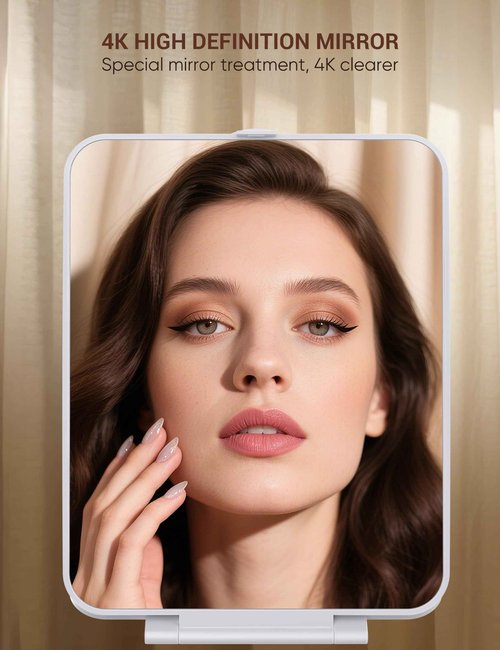 klarh Travel Makeup Mirror with 1X/10X Magnifying, Portable Folding Make Up Tabletop Mirror for Office, Compact Vanity Mirror for Travel (Pearl White, No LED Lights)