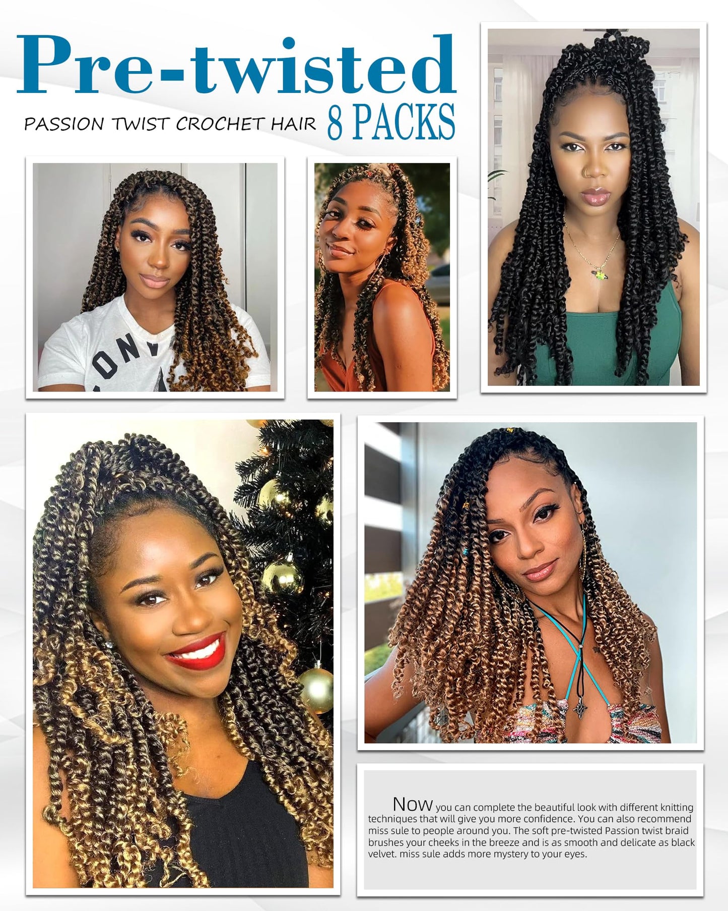 14 Inches 8 Packs Passion Twist Crochet Hair-Mixed Color Combo Pack(6 packs 1B+1 pack T1B/27+1 pack T1B/30),Pre-twisted Pre Looped Braided Hair Extensions For Black Women(14"-8 Packs,1B+T27+T30)