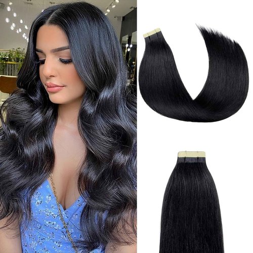 Tape in Hair Extensions Human Hair 14Inch Natural Black Color 20Pcs 50G/Pack Straight Seamless Weft Skin Invisible Thick 100% Real Black Human Hair Tape In Extensions