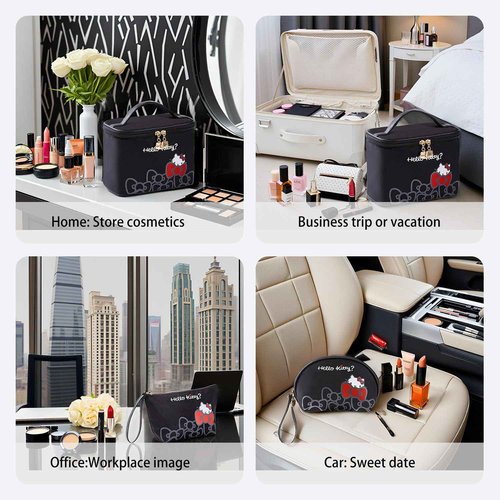 Vimanllie Travel Makeup Bag Large Cosmetic Bags with Brush Holder, Black Waterproof 3PCS Portable Cosmetic Case for Women, Toiletry Bag for Skincare & Beauty Tools for Her