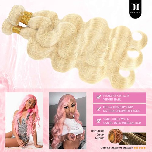 613 Bundles Human Hair 12A Blonde Body Wave Human Hair bundles 100% Unprocessed Brazilian Raw Virgin Bundles Single 613 Weave Extensions for Women 16 Inch
