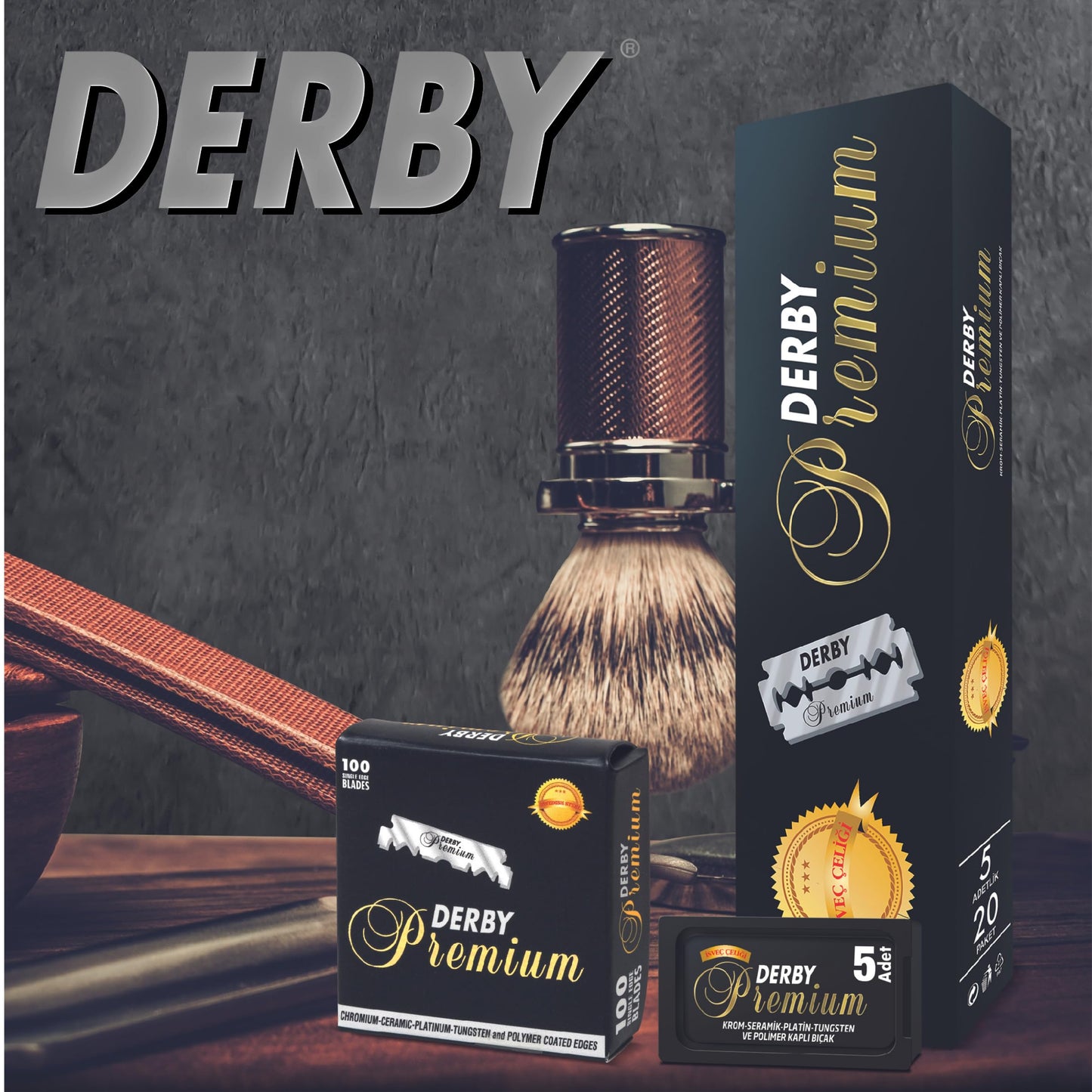 Derby Premium Single Edge Razor Blades, Razor Blades, Single Edge, Ultra Sharp, Chromium - Ceramic - Platinum - Tungsten and Polymer Coated Edges (1)