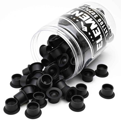 Element Tattoo Supply Black Silicone Tattoo Ink Cups - Disposable Ink Caps & Pigment Holders for Tattooing Eyebrow, Eyeliner & Lips, Stable Grip for Professional Use, Quality Tattoo Supplies, 100 Pcs