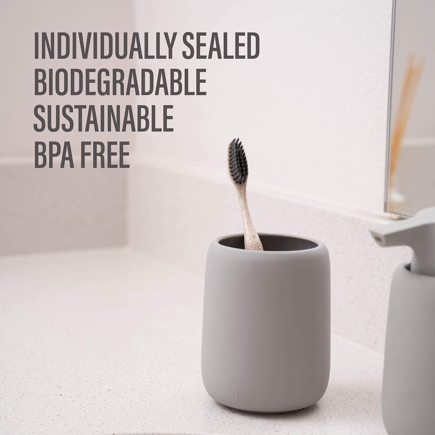 Bleeker and Rowe Biodegradable Eco-Friendly Toothbrushes - Individually Sealed - BPA Free Soft Bristles - Sustainable - Recycled Packaging (Pack of 10)