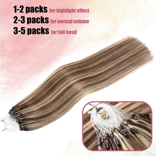 Kpvxxve Micro Beads Hair Extensions Real Human Hair Brown with Bleach Blonde Micro Link Human Hair Extensions 14 Inch #4/613 Micro Loop Hair Extension 50g 1g/s
