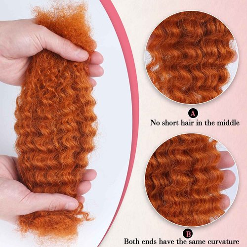 Unipearl Afro Kinkys Bulk Human Hair 16 Inch 50g/Pack Ginger-100% Real Curly Human Hair for Afro Twist Hair, Braiding Hair, Repair Locs, Dreadlock Extensions